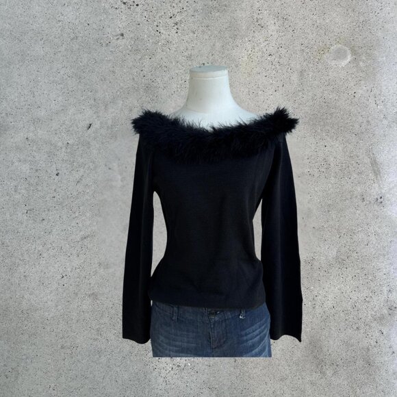 vintage boatneck sweater with faux fur collar - Picture 1 of 7